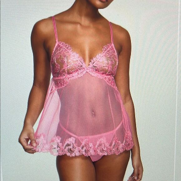 New! Victoria's Secret Very Sexy Sheer Boho Floral Embroidery Babydoll size L - Picture 2 of 13